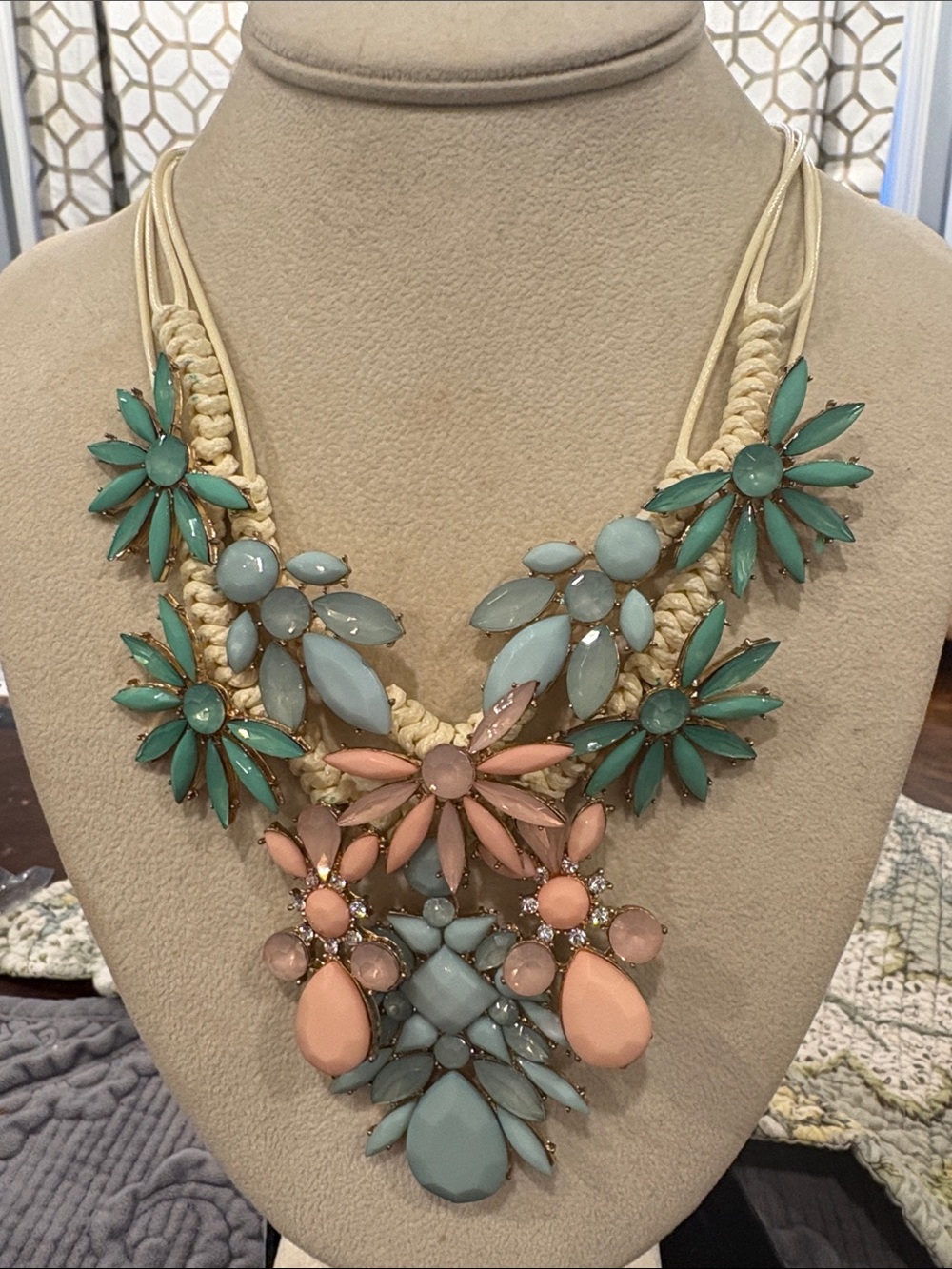 Peach,Blue & Mint Floral Statement Necklace